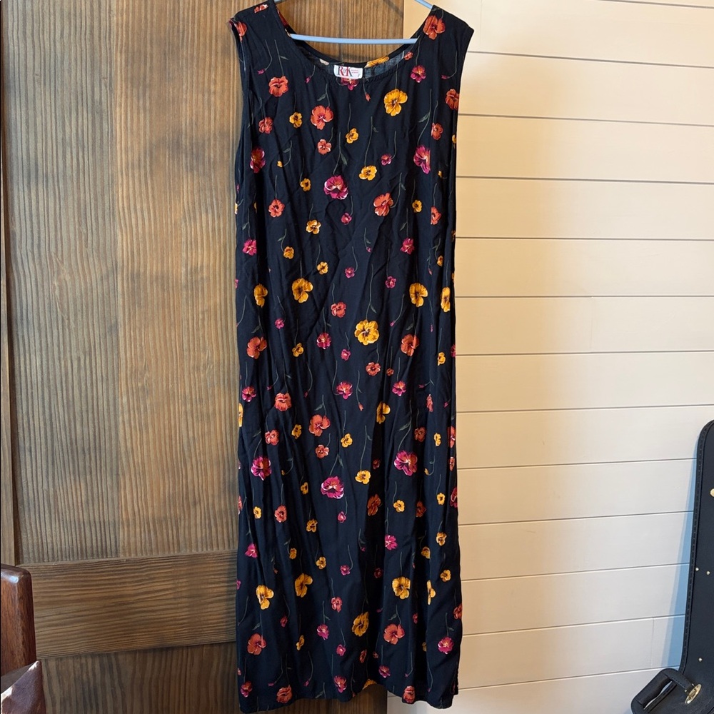 Vintage R&K black and yellow floral dress size 22W